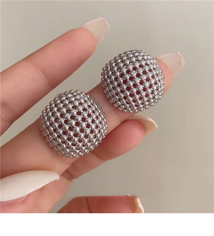 Hong Kong Style Design Hollow Mesh Metal Square Stud Earrings - Image 2