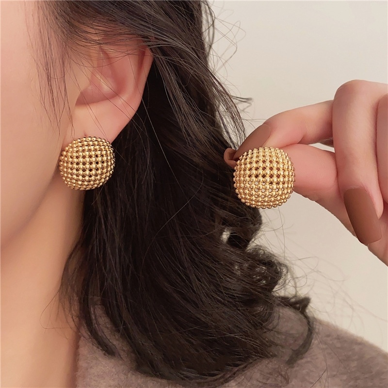 Hong Kong Style Design Hollow Mesh Metal Square Stud Earrings