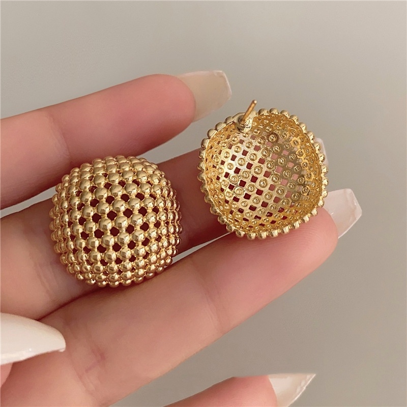 Hong Kong Style Design Hollow Mesh Metal Square Stud Earrings - Image 3