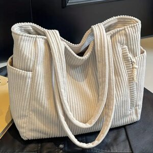 Large Corduroy Shoulder Bag for Women – Stylish Commuter & Student Messenger Bag with Textured Design