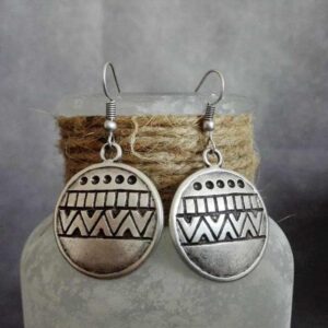 Vintage Tribal Round Carved Earrings