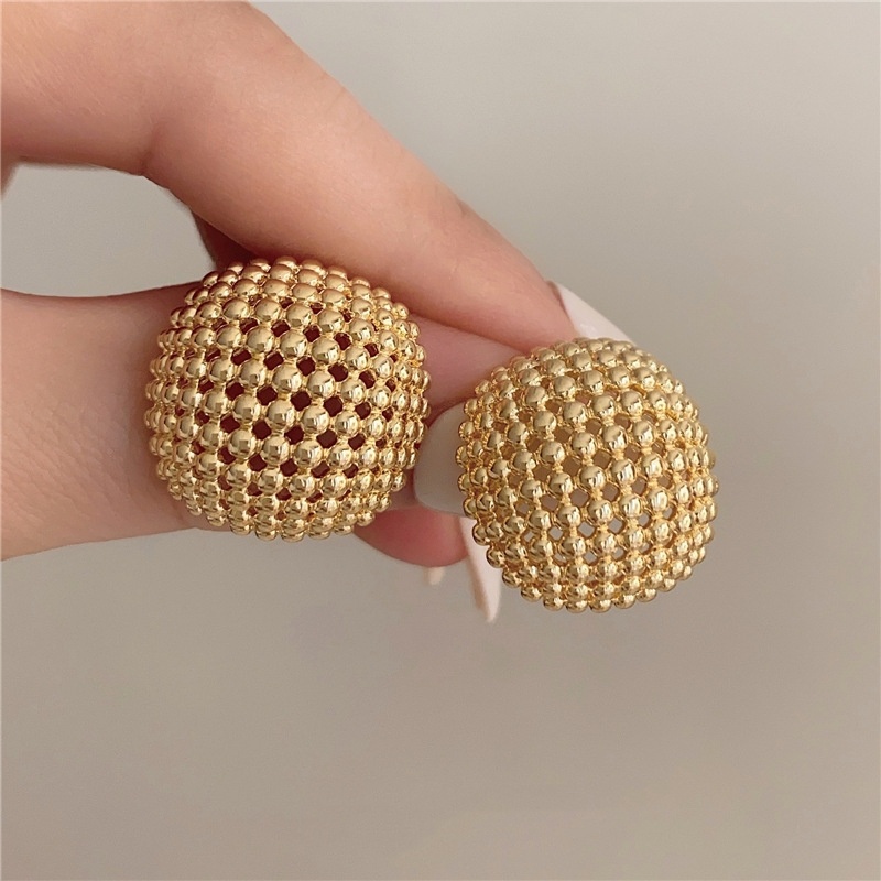 Hong Kong Style Design Hollow Mesh Metal Square Stud Earrings - Image 5